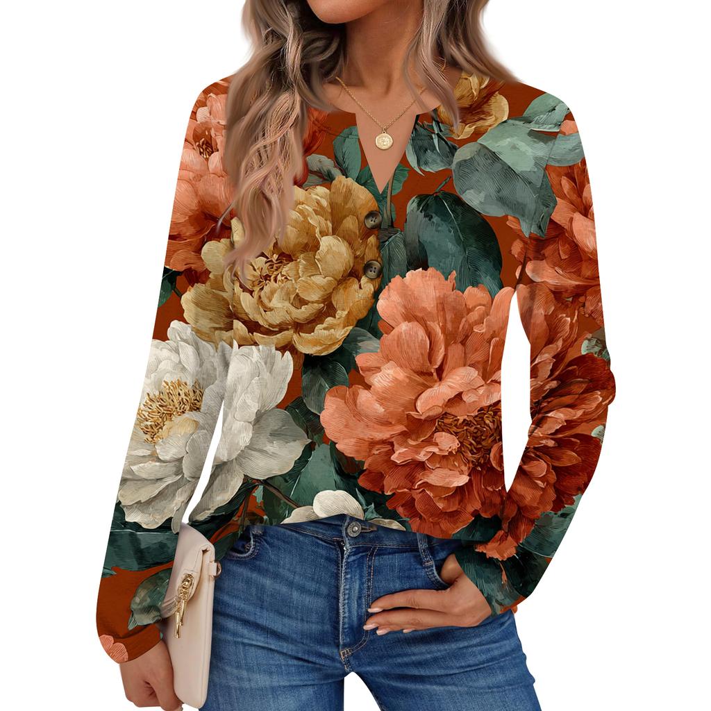 Women's Floral Print Long Sleeve  Shirt Elegant Casual Tops Trendy Shirt Tops