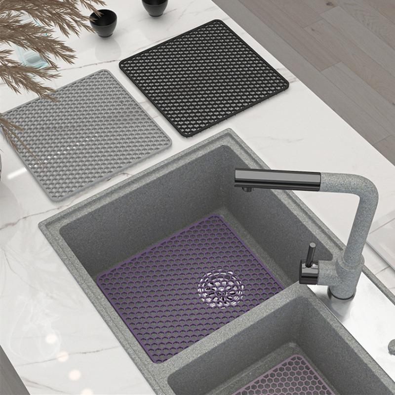 Silicone Hollow Drainage Heat Insulation Mat Square Sink Mat for Kitchen Sink Bottom Anti-scratch Anti-drop