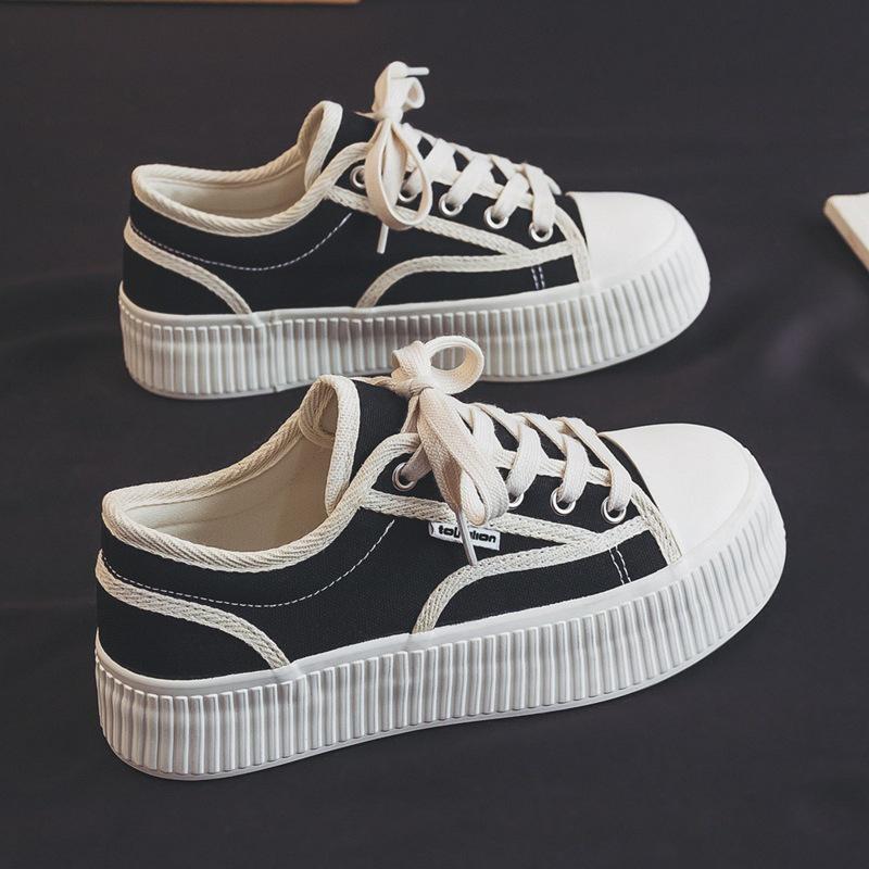 Women's Big-Head Canvas Sneakers: Versatile Thick-Soled White Casual Shoes for Students (2024 New Arrival)