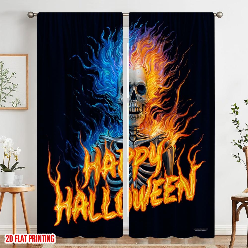 2pcs,2D Plane Printing Creative Curtains Halloween Ghost (14) Versatile Fabric (without Rod) Room Decor Ldeal for Bedroom Living