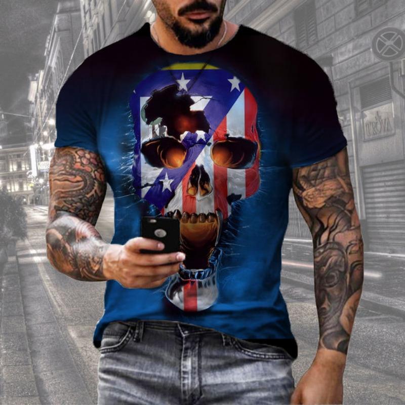 Summer Skull 3d Printed Men's New T-shirt Street Death Fashion Top Super Cool Hip Hop Rock Top Eye-catching Men Short Sleeves