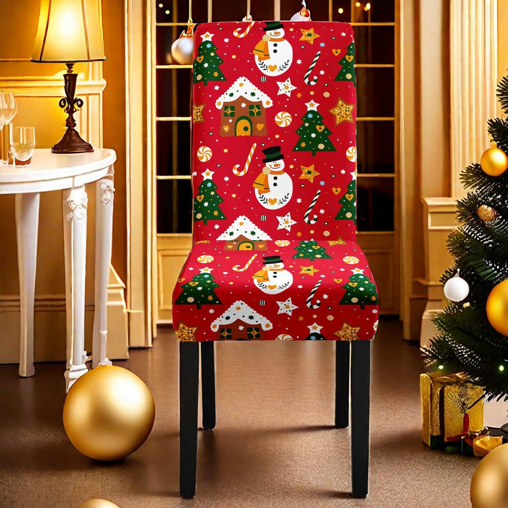 Christmas Printed Chair Cover Non-Slip Dustproof Spandex Washable Elastic Chair Cover Christmas Event Decorative Seat Protector