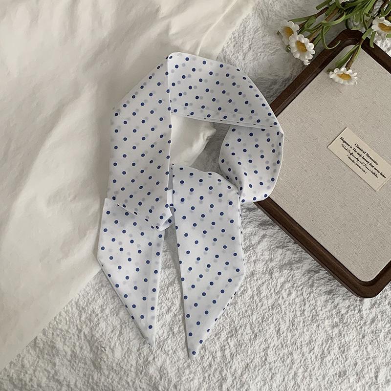 Polka dot silk scarf, long strip, high-end and multi-purpose, decorative pointed corner small scarf, neck headband, hair tie, streamer belt, belt.