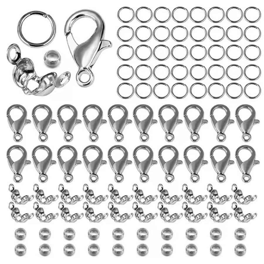 170Pcs/Set Lobster Clasp Jump Rings Connector Clasp Crimp End Beads For Bracelet Necklace Chains DIY Jewelry Making Accessories Set
