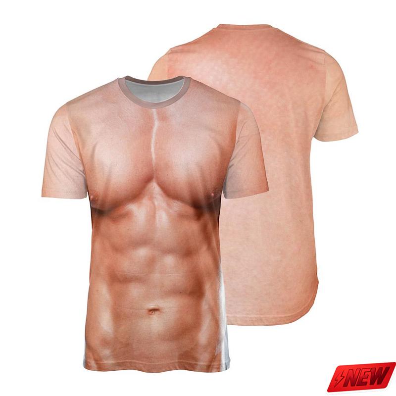 T-shirt Manches Courtes Homme Drôle Motif Musclé Faux Impression 3D Graphique Faux Abdominaux Col Rond Décontracté Fête Cosplay Costume T-shirts