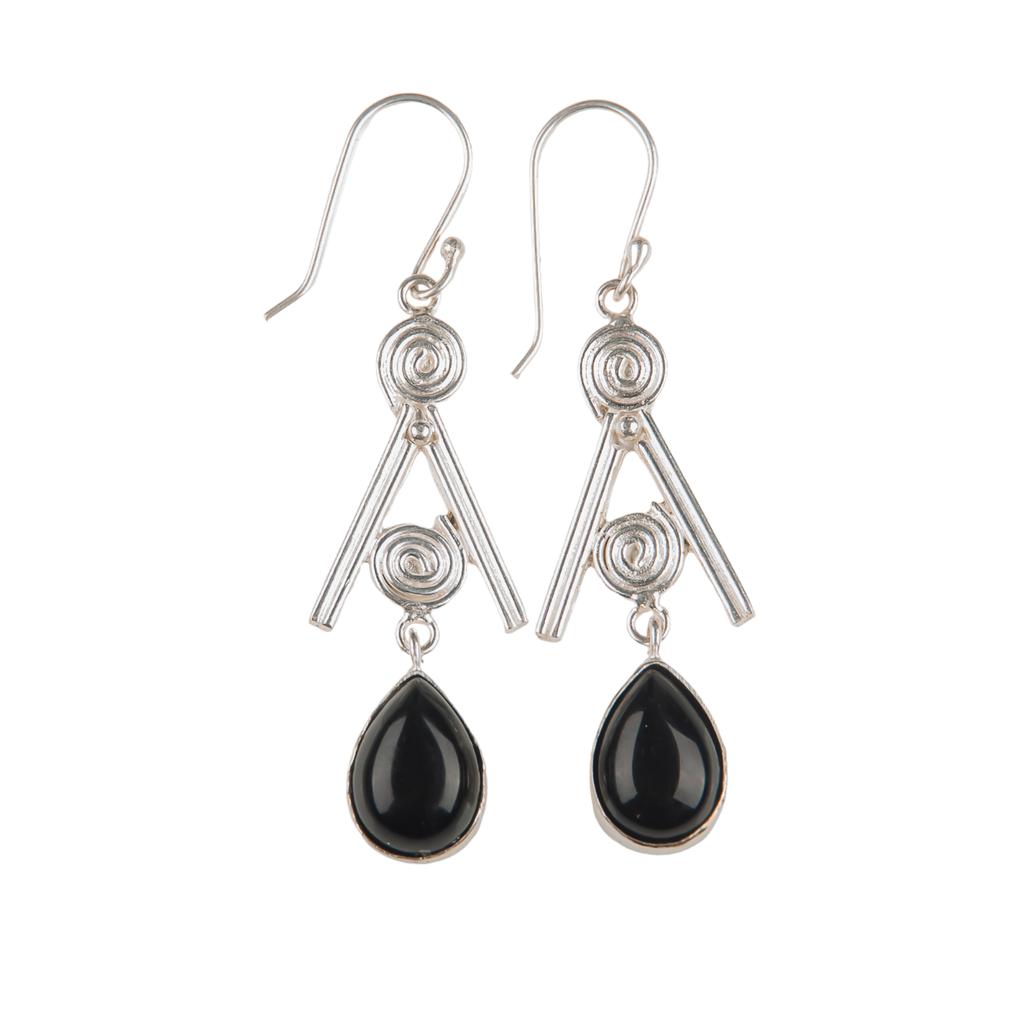 Rare Black Tourmaline Gemstone 925 Sterling Silver Jewelry Handmade Earrings2.4" EE-86-19