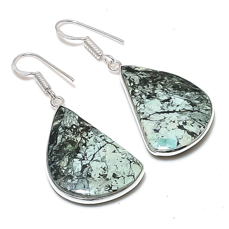 Natural Tibetan Turquoise 925 Sterling Silver Jewelry Earring 1.85" AEE-10900