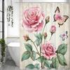 Rosebud Butterfly Shower Curtain, Bathroom Decorative Shower Curtain, Waterproof Shower Curtain with Hooks