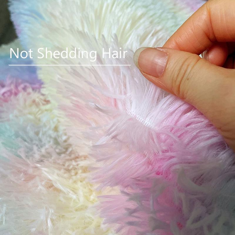 Rainbow Fluffy Round Rug Carpets Living Room Cute Decor Kids Room Plush Rugs for Bedroom Nursery Soft Children Room Hairy Mats