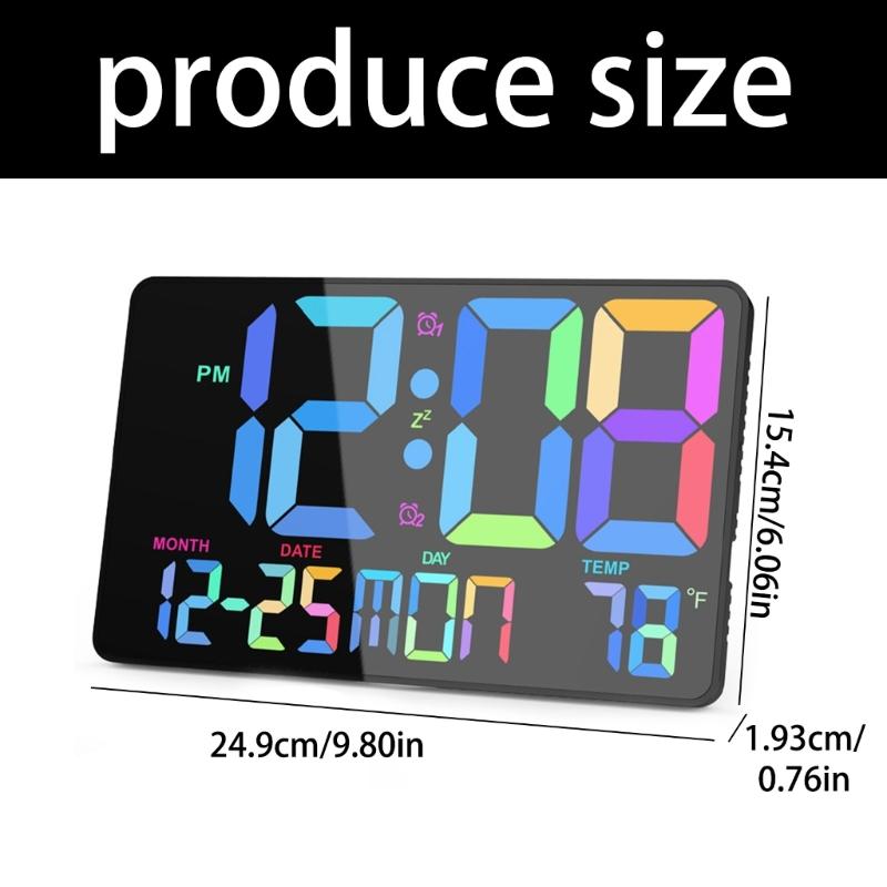 Digital Wall Clock Wall Clocks with Colors Changing Alarm Clock Remote Control Digital Clock for Living Room Bedroom
