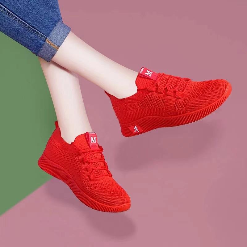 Casual women's shoes breathable sneakers soft-soled dance fly-woven small red shoes festive shoes