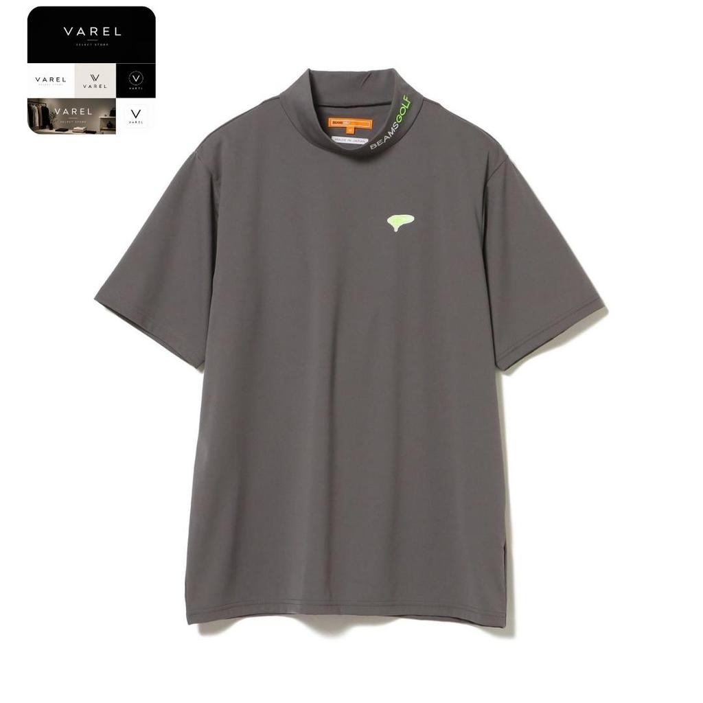 BEAMS GOLF Mock Neck T-Shirt Men Charcoal Gray Quick Dry UV Protection Japan Brand