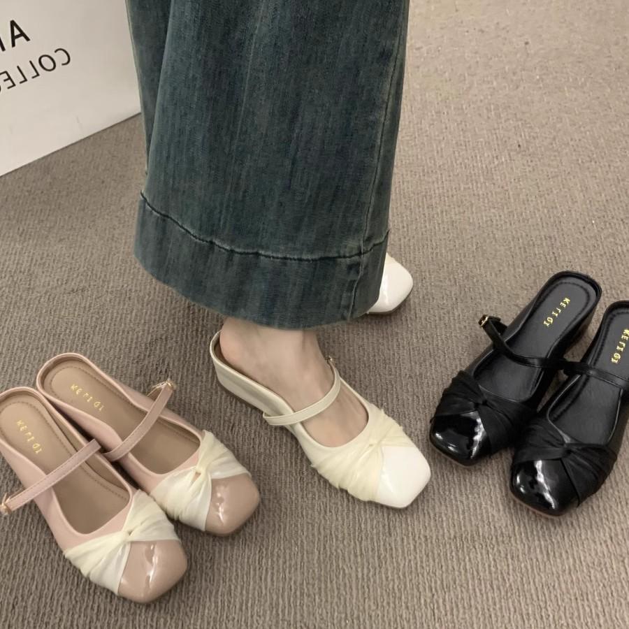 With skirt fairy wind gentle evening shoes inner height bag head half slippers female summer wear a pedal Muller single shoes