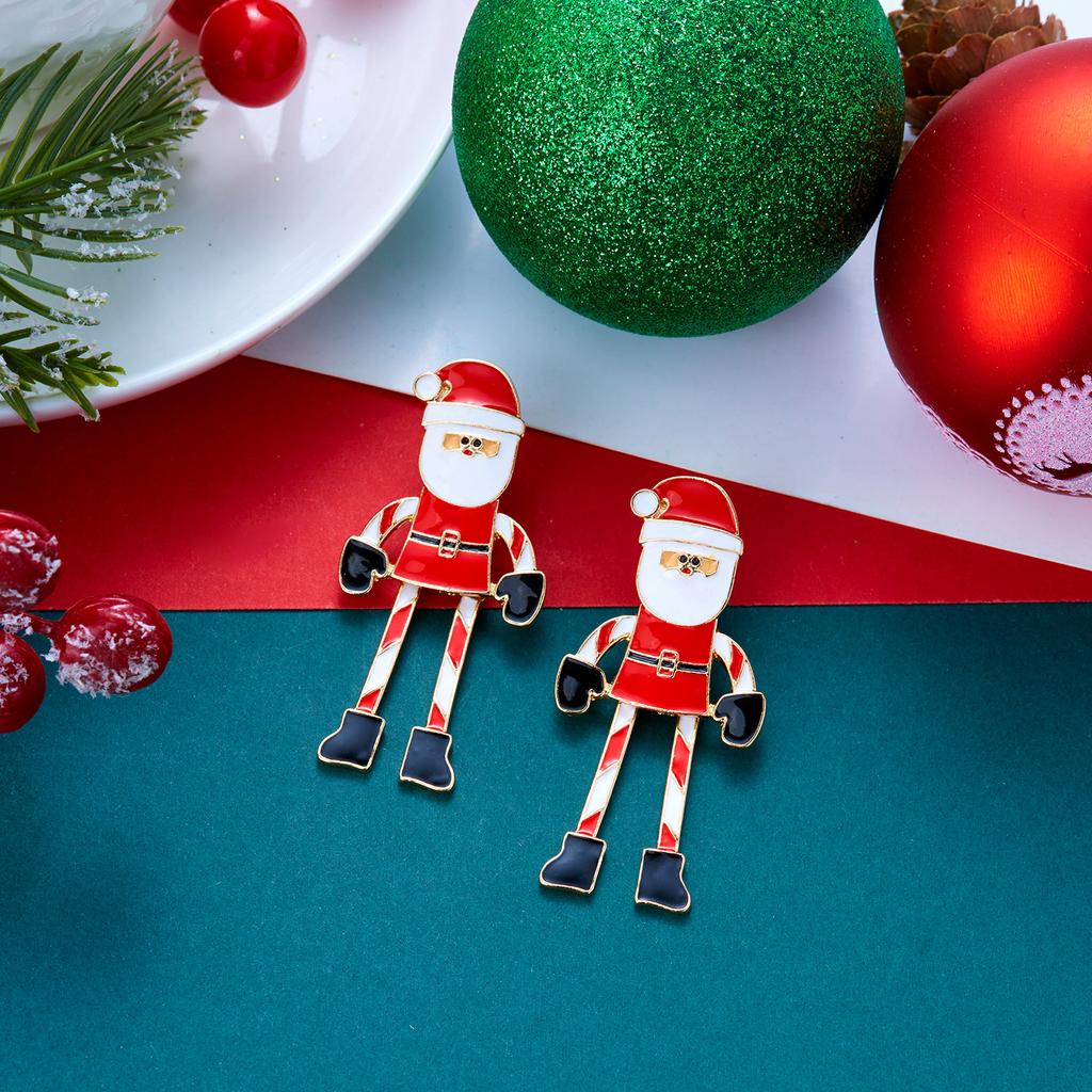 Cute Enamel Santa Claus Dangle Earring For Women Exquisite Imitation Pearl Red Zircon Long Leg Design Drop Earring Party Jewelry