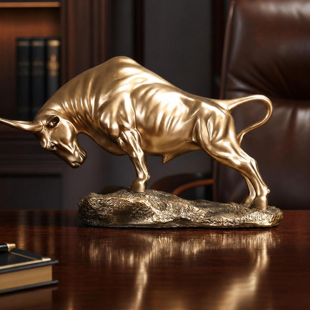 European-Style Bull Sculpture Auspicious Symbol Cow Figure Statue Realistic