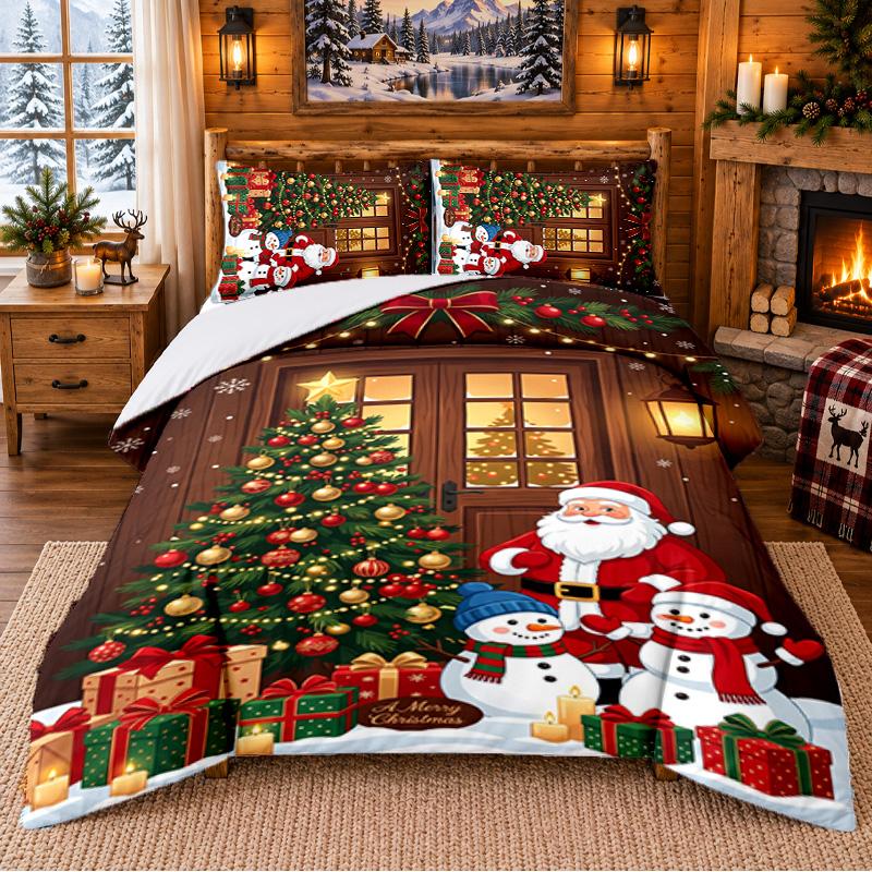 Christmas 3Pcs Bedding Set 1 Bed Sheet 2 Pillowcases Printed Bedroom Bedding Holiday Gift