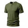 Men's Waffle Knit Henley T Shirts Short Sleeve Casual Solid Color Summer Basic Tee Tops