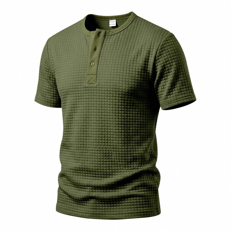 Men's Waffle Knit Henley T Shirts Short Sleeve Casual Solid Color Summer Basic Tee Tops