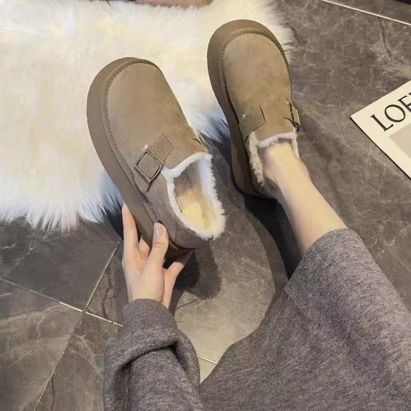 2026 Autumn and Winter Thick Soled Fur Shoes Warm Bean Cotton Shoes with Velvet on One Step Round Toe Anti Slip Women's Shoes