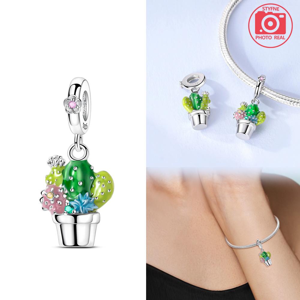 Charms Plata Copper Colors Cactus Succulent Pendant Fit Original Bracelet Diy Fine Jewelry Gift For Women