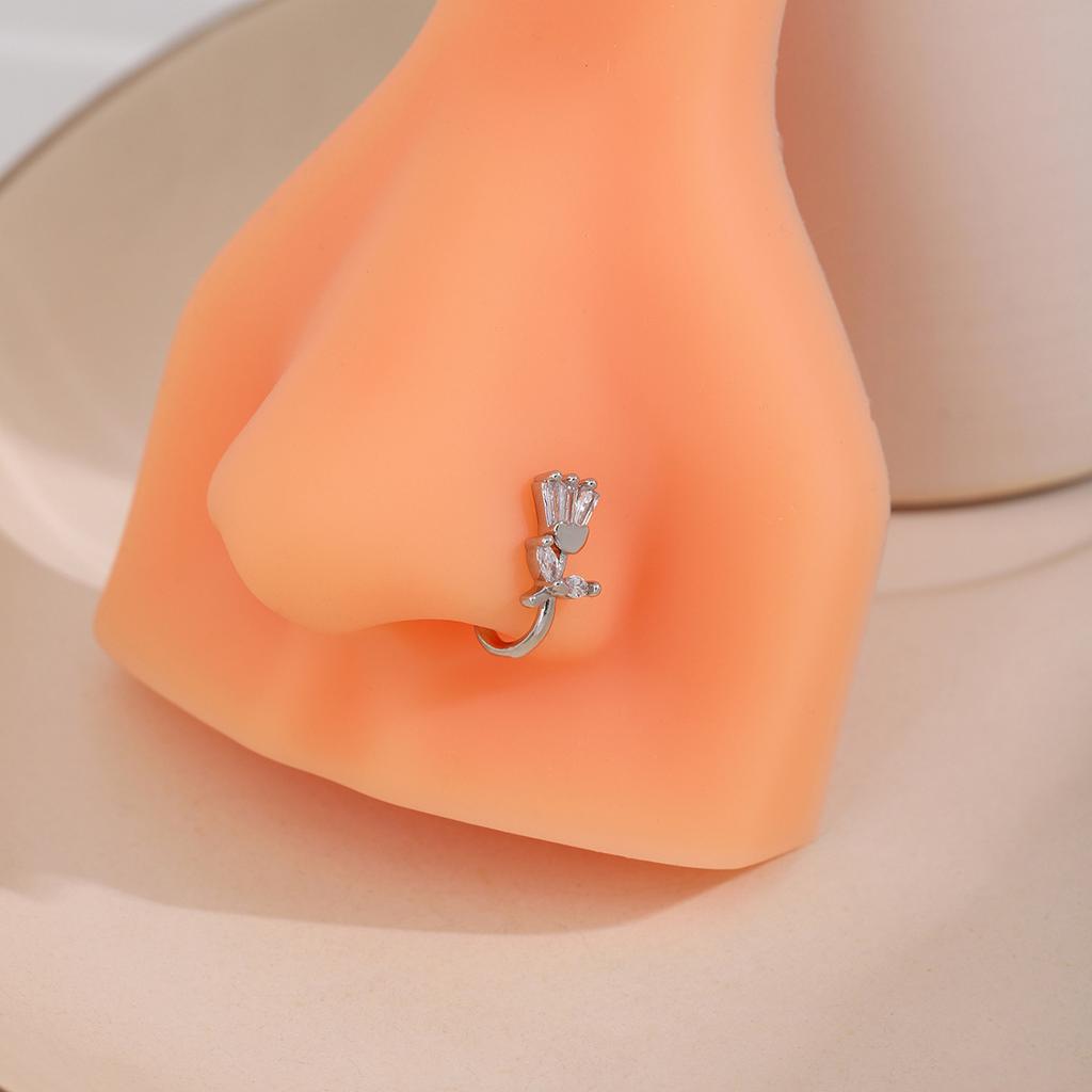 Personalized Non-Perforated U-Shaped Nose Stud, Simple Light Luxury, Exquisite Diamond-Encrusted Tulip Flower Nose Clip