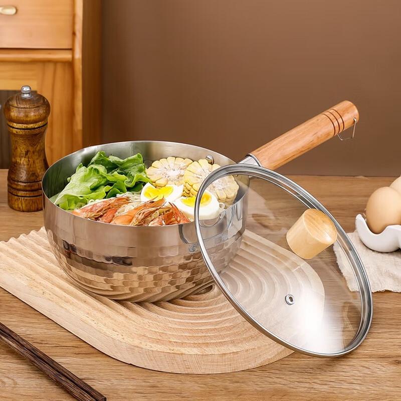 Lilang 304 Stainless Steel Yukihira Pot with Wooden Handle