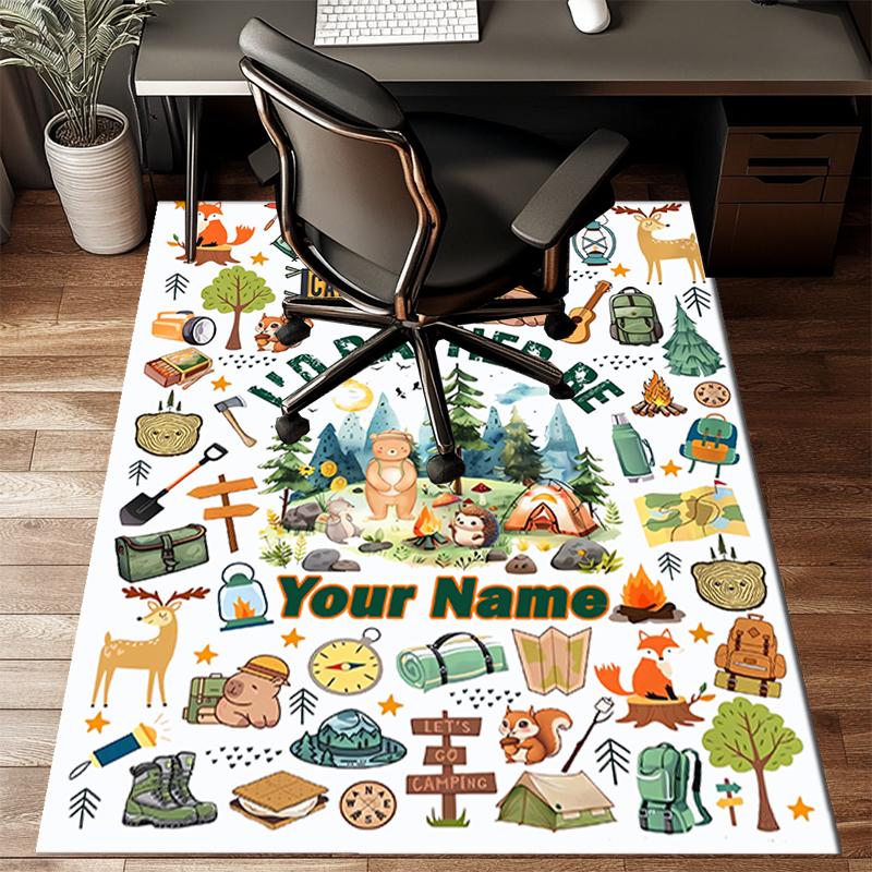 1PC Custom Name Adventure Illustration Theme Floor Mat Ideal for Living Room, Game Rooms, Office, Bedroom, Floor Mat Playful Design