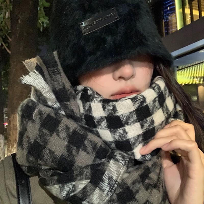 Soft Fuzzy Oversized Scarf Women Winter Warm Thick Acrylic Blend Solid Color Plush Neck Wrap