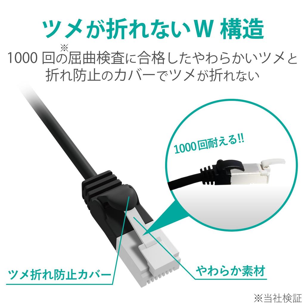 Elecom LAN Cable CAT6A with Black 2m, Anti-Break Connector, Flexible, (ECLD-GPAYTBK20)