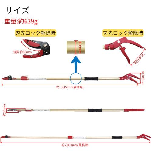 Takagi Lightweight Telescopic High Branch Cutting Shears, Pruning Blade 1.3-2.0m [Tsubame Sanjo Brand] [Cut Branches + Catch, Uses Movable Catcher] Hi