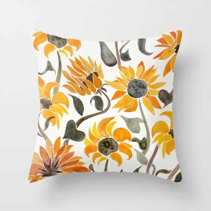 Housse de coussin tournesol jaune Peau de pêche Housse de coussin décorative fleurs champêtres Canapé Salon Décoration de maison Housse de coussin décorative 40X40