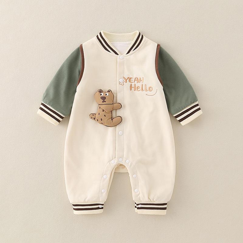 

Унисекс детский ромпер: Двухслойное пальто с длинными рукавами и милыми шароварами для младенцев - Весенне-осенняя одежда 73 cm бежевый