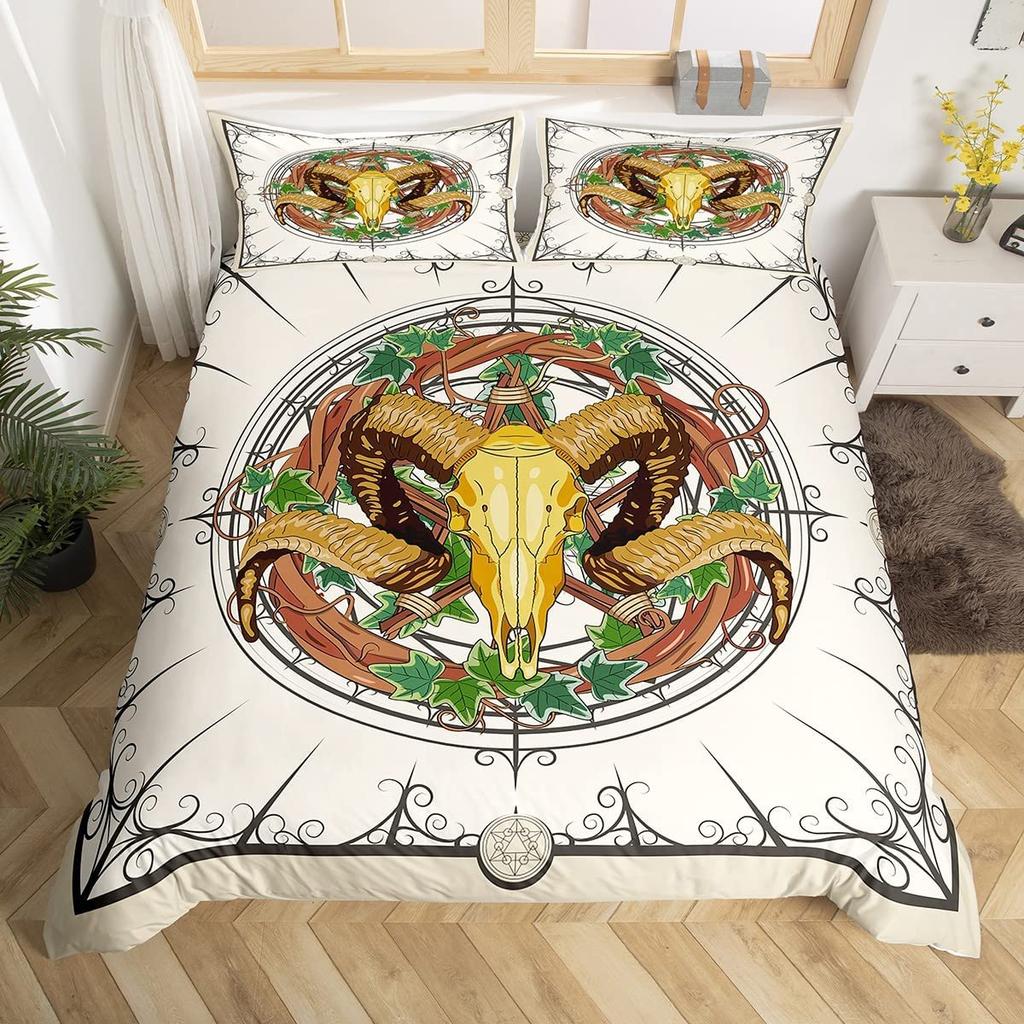 Zestaw poszwy na kołdrę Czaszka Owcy Rozmiar King Queen Zestaw pościeli Pióro Łapacz Snów Mikrofibra Fioletowy Fale Morskie Łódź Pokrowiec na kołdrę