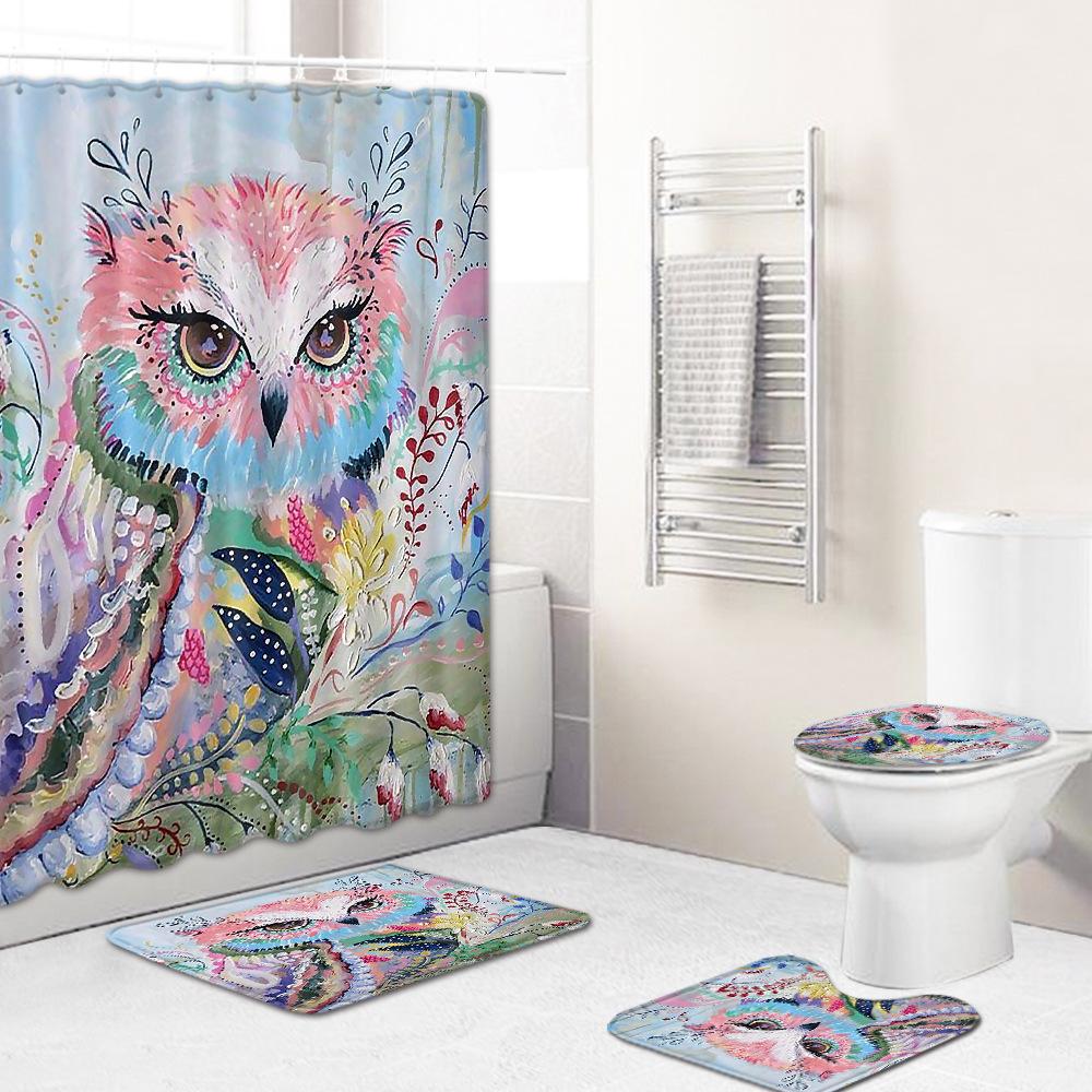 Elephant Lion Animal Shower Curtain Floor Mat Combination Set Toilet Carpet Shower Room Mat Foot Mat