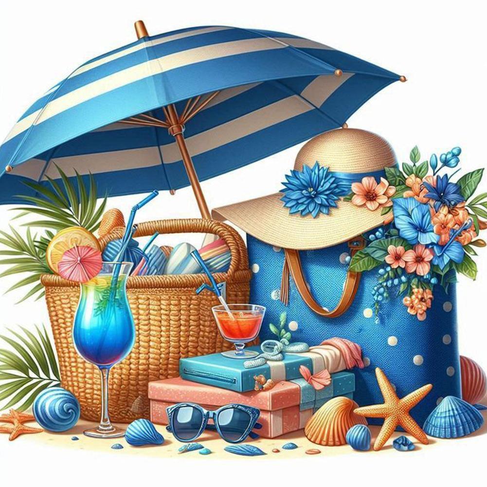 Summer Beach 5D DIY Full Drill Round Diamond Painting Kit for Home Wall Decor