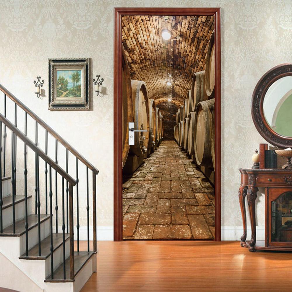 3D Door Mural Sticker Peel and Stick Door Wallpaper Golden Buddha Castle Moon Mermaid Flower Home Decor Removable