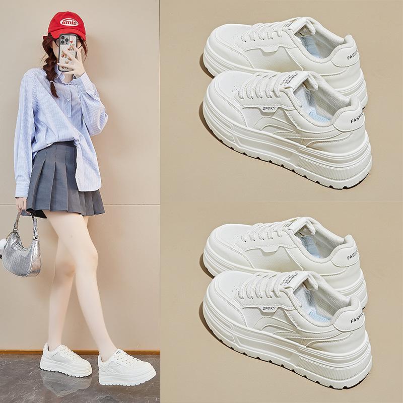 Women's Chunky Platform Sneakers Non-Slip Breathable Lace-Up Walking Shoes for Women Comfortable Casual Faux Leather Running Workout Tennis Sneakers