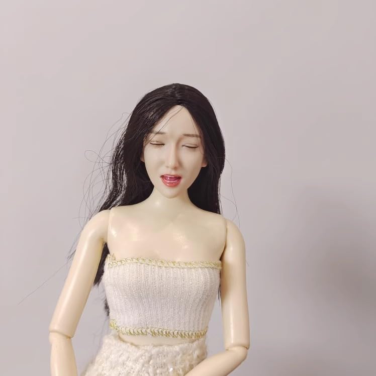 Zabawki i Hobbystyczne [TOYBARJAPAN] Głowa Figurki Akcji Skala 1/6 do TBLeague i innych korpusów. Skóra w kolorze perłowej bieli, zamknięte oczy, długie czarne włosy, azjatyckie piękno