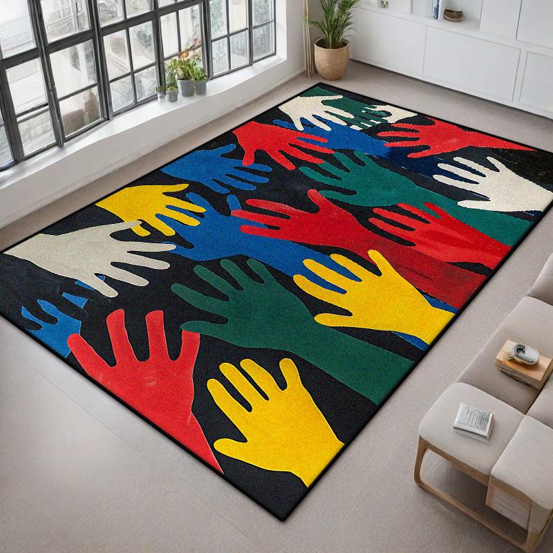 Modern Abstract Large Living Room Carpet Colored Palm Decoration Bedroom Bedside Fluffy Plush Rug Cloakroom Bedside Non-slip Mat