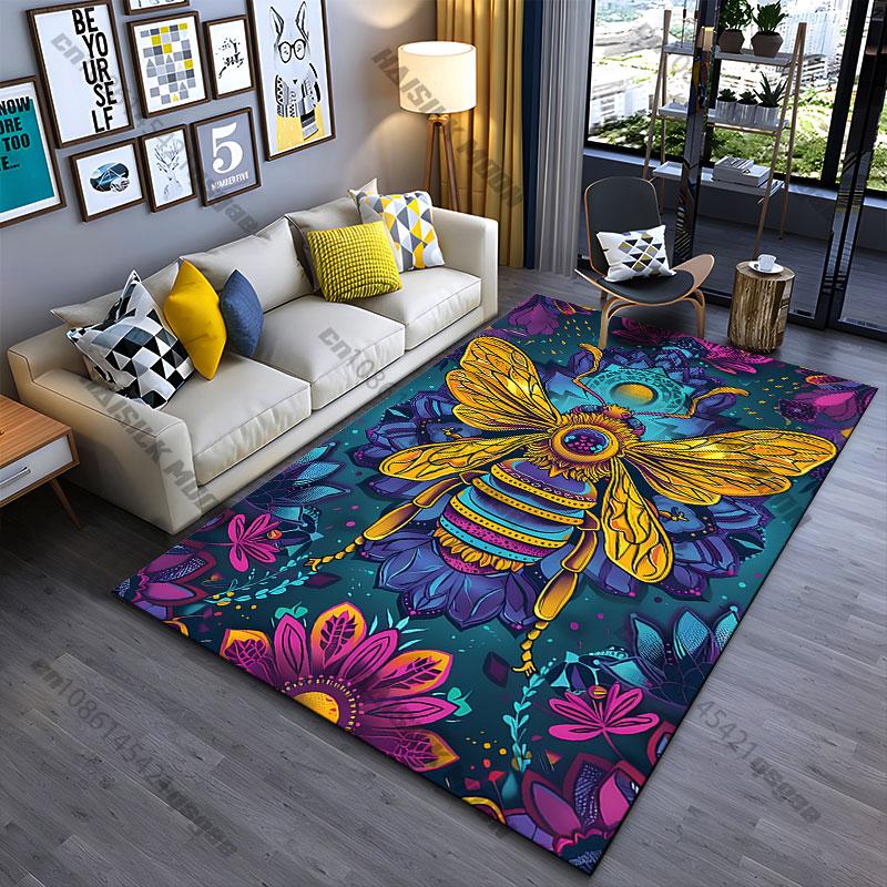 Vibrant bee surrounded by flowers carpet Yoga living room room decor children s crawling mat doormat area rug games mat 40x60cm