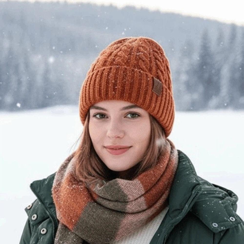 Versatile Elastic Winter Pullover Cap Trendy Solid Color Twists Knitted Hat Soft Dome Brimless Beanie Cap Women