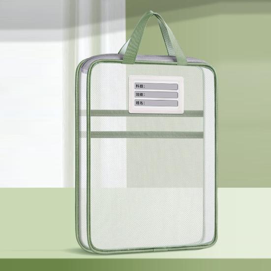 Waterproof Zipper Bags Transparent Nylon Document Bag, Portable Lightweight Mesh File Organizer with Student Study Essentials And Strap, Large