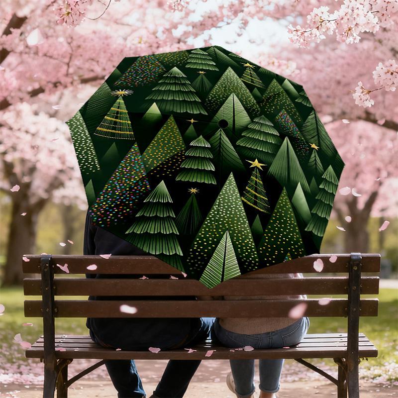 1pc Christmas Trees Automatic Open/Close Umbrella Compact Folding Umbrella with 8-Rib Shaft for Women/Men, Elegant Birthday1231S