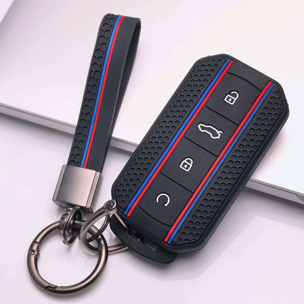 Key Shell Cover for Chery Omoda C7 Jaecoo J7 J5 with Keychain Non Slip Ergonomic Soft Key Shell for 4 Button Chery Smart Car Remote Key