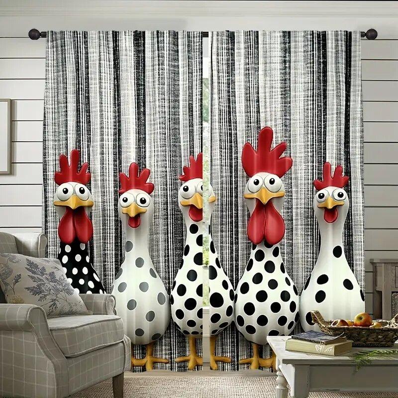 2pcs- Retro chicken pattern - Printed curtains, window decorations, home decorations, room decorations