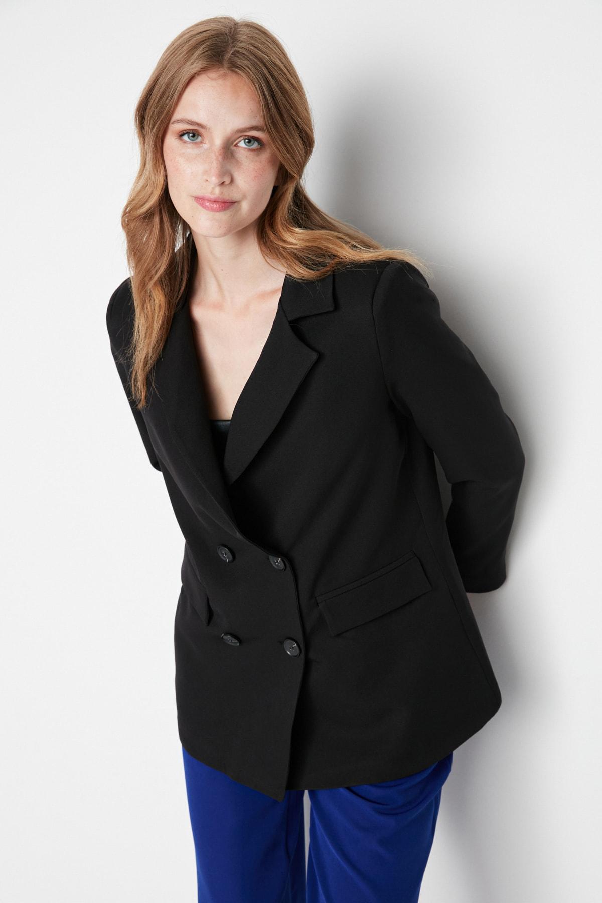 

Women s Fashion New Blazer Jacket Black Regular Lined Buttoned Woven Blazer Jacket XS чорний