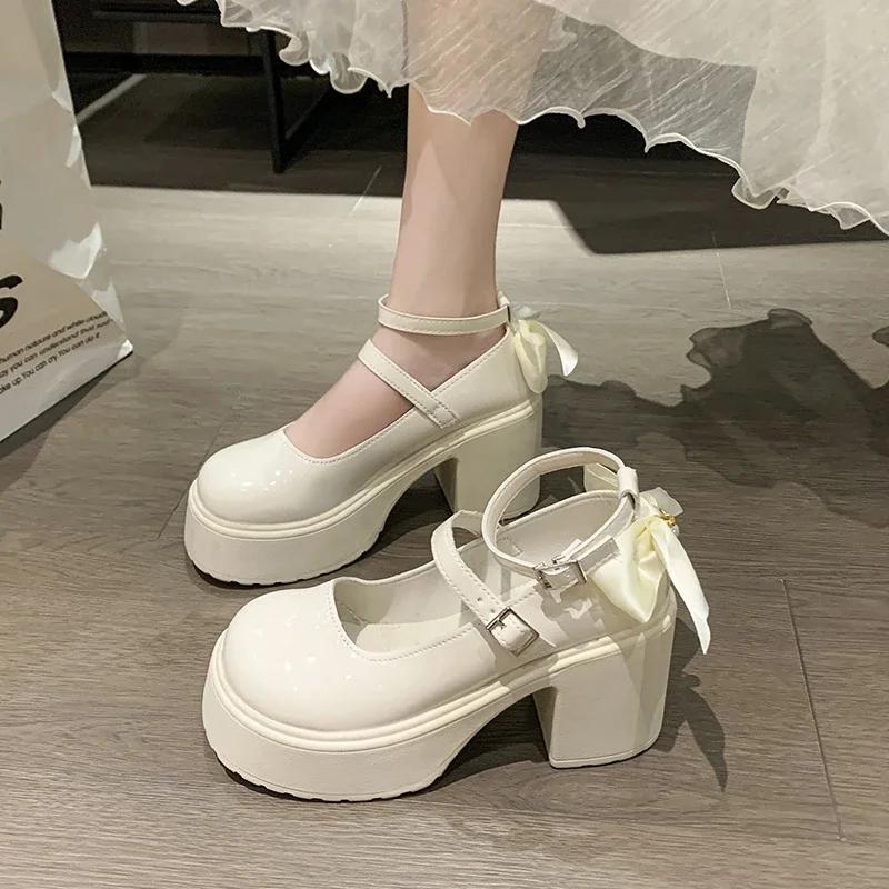 

fashion Women s Shoes 2024 Mary Jane Women s High Heels Fashion Dress Pumps Women Bow Tie Round Toe Platform Buckle Strap Shoes Women
