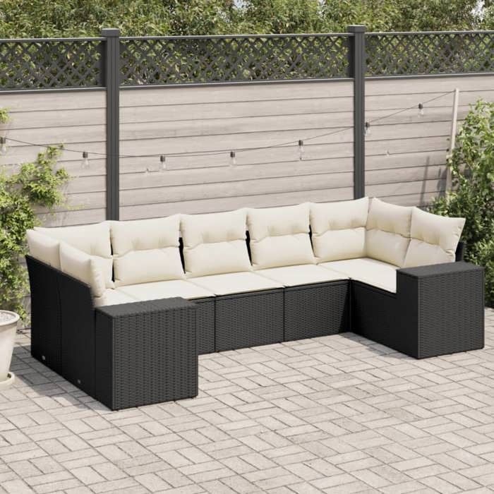 VidaXL Garden Lounge Set with Cushions 7 Pcs, Patio Sofas, Patio Furniture Set, Outdoor Furniture, Black 3255323