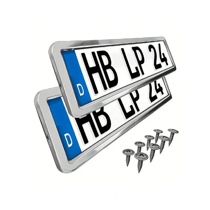 2Pc Stainless Steel EU License Plate Frame – V2A Material with Polished Finish a Thoughtful Gift for Car Enthusiasts License Plate Covers Frames 6