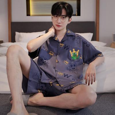 Herren Baumwoll-Cardigan Homewear Mode Nachtwäsche Kurze Ärmel Shorts Pyjama-Set Loungewear
